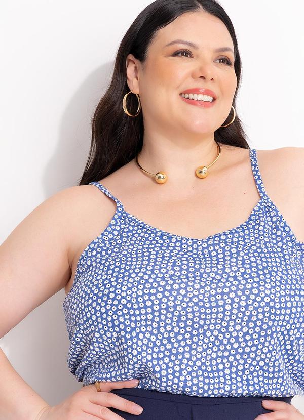 Blusa (Floral Azul) em Malha de Poli�ster