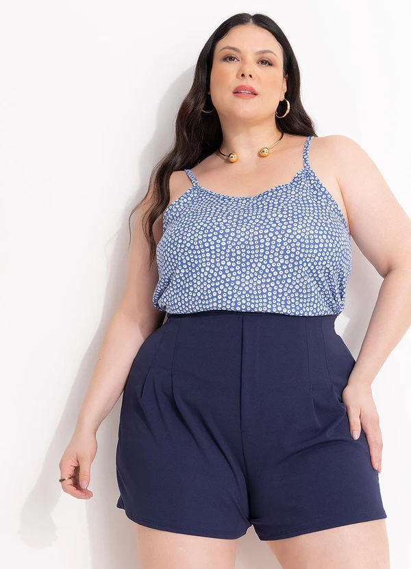 Marguerite - Blusa Floral Azul em Malha de Poliéster 2