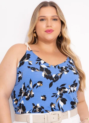 Marguerite - Blusa Floral Azul em Malha de Viscose - MARGUERITE