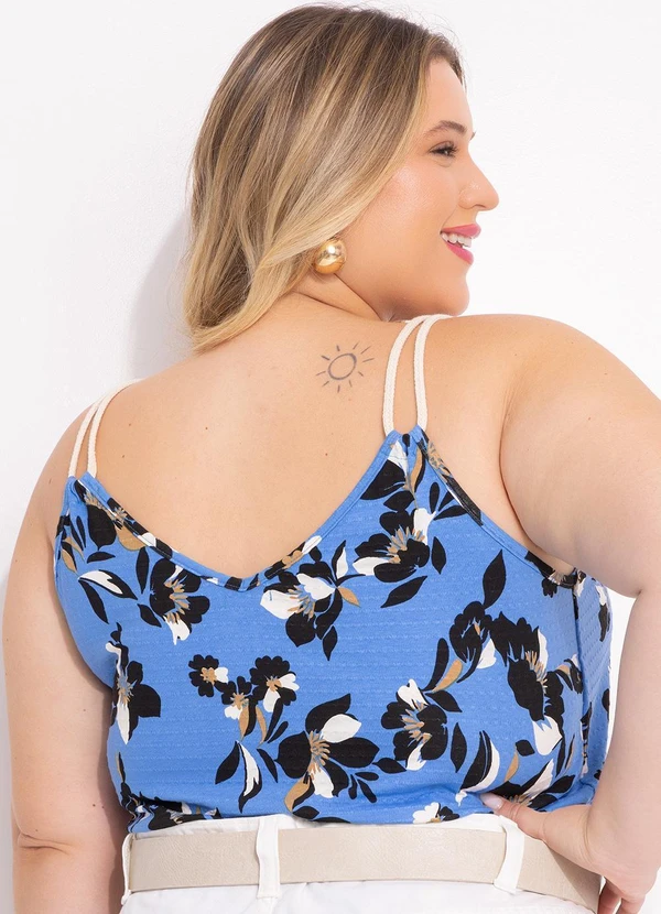 Marguerite - Blusa Floral Azul em Malha de Viscose 4