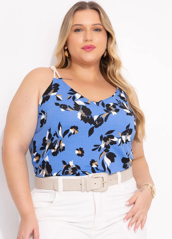 Marguerite - Blusa Floral Azul em Malha de Viscose 5