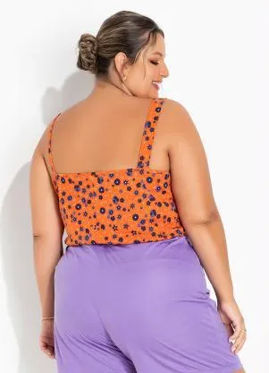 Marguerite - Blusa Floral Laranja Assimétrica Plus Size - MARGUERITE
