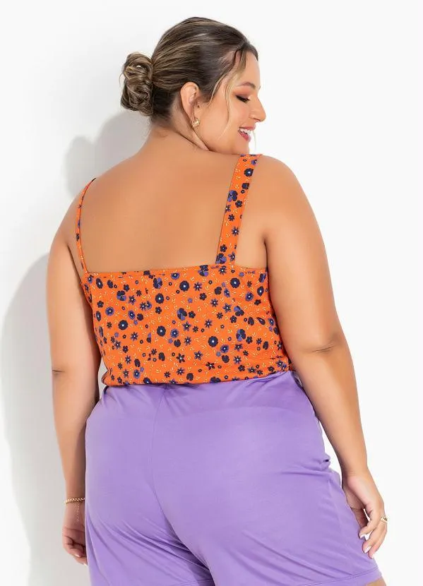 Marguerite - Blusa Floral Laranja Assimétrica Plus Size 2