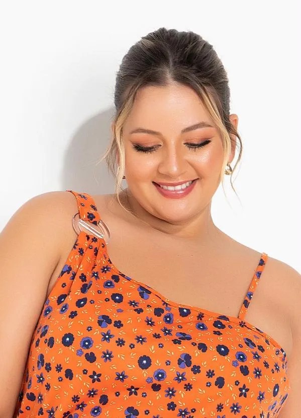 Marguerite - Blusa Floral Laranja Assimétrica Plus Size 3