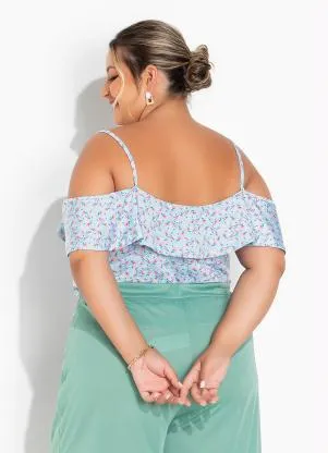 Marguerite - Blusa Floral Liberty Azul com Babado Plus Size - MARGUERITE