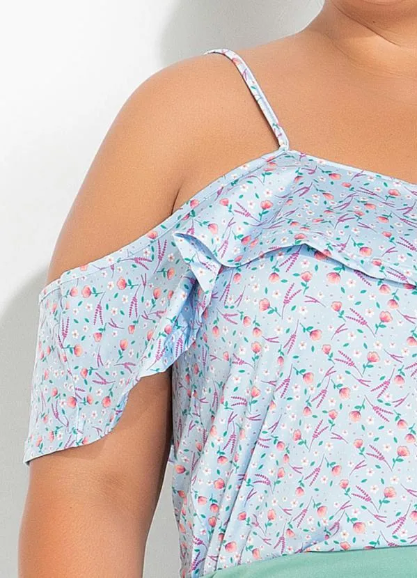 Marguerite - Blusa Floral Liberty Azul com Babado Plus Size 3