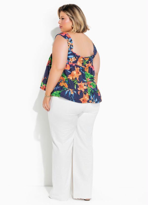 Marguerite - Blusa Floral Marinho com Franzidos Plus Size