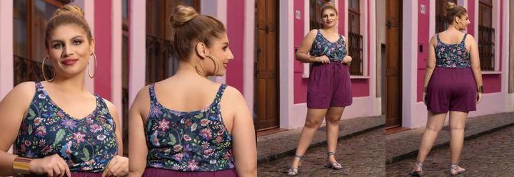 Blusa Floral Marinho em Jersey Acetinado