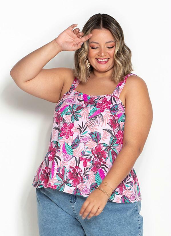 Blusa (Floral Rosa) com Alas Plus Size