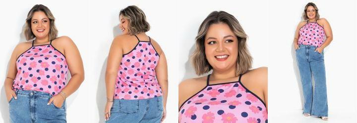 Blusa Floral Rosa com Alas Plus Size