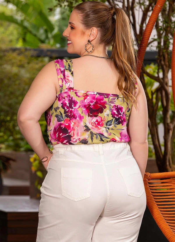 Marguerite - Blusa Floral Verde em Jersey Acetinado 4