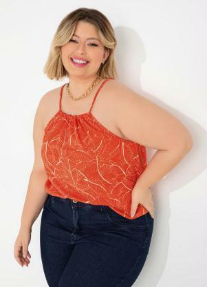 Blusa (Folhagem Laranja) com Amarrao Plus Size
