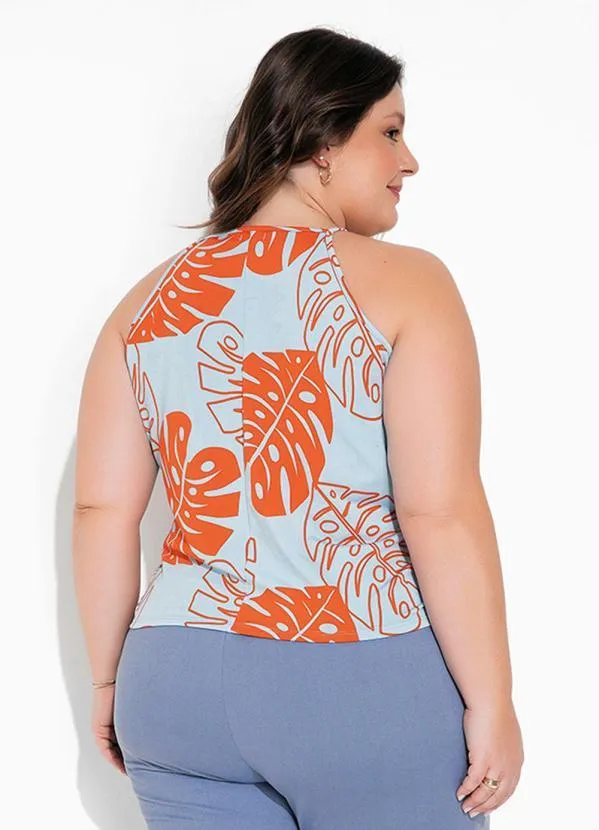 Marguerite - Blusa Folhas Azul Transpassada Plus Sizeok 2