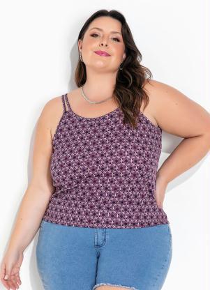 Blusa (Geomtrica Roxa) com Alas Duplas Plus Size