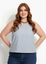 Blusa Listrado Azul em Tecido Plano Sustent�vel