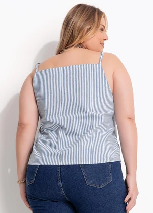 Marguerite - Blusa Listrado Azul em Tecido Plano Sustentável - MARGUERITE