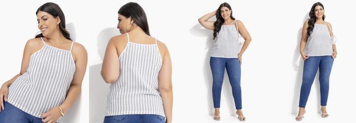 Blusa Listrado em Crepe Plano