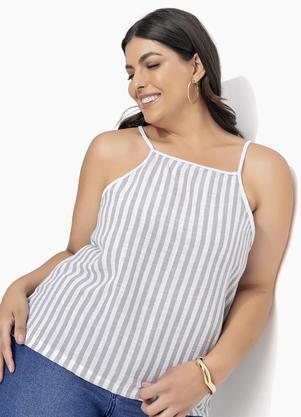 Blusa (Listrado) em Crepe Plano
