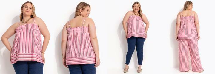 Blusa Listrado Rosa em Malha Fria