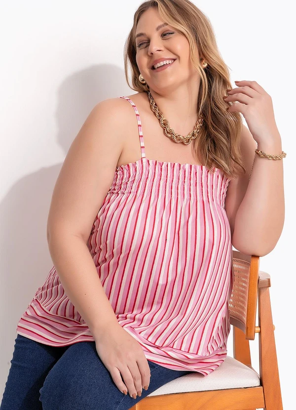 Marguerite - Blusa Listrado Rosa em Malha Fria 8