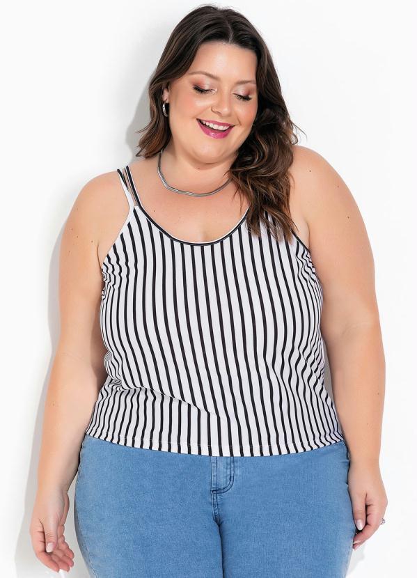 Marguerite - Blusa Listras Branca com Alças Duplas Plus Size