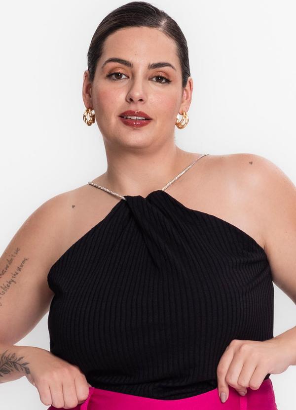 Secret Glam - Blusa Plus Size Alça de Strass Preto