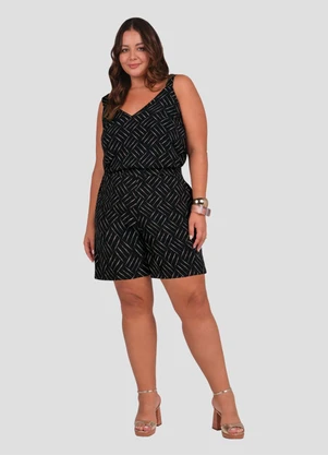 Cereja Rosa - Blusa Plus Size em Viscose Estampada Preto - CEREJA ROSA