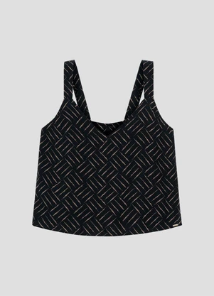 Cereja Rosa - Blusa Plus Size em Viscose Estampada Preto - CEREJA ROSA