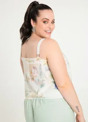 Lunender Mais Mulher - Blusa Plus Size Estampada com Amarração Branco - LUNENDER MAIS MULHER