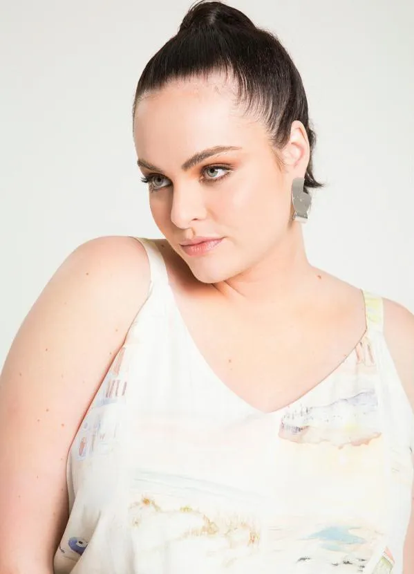 Lunender Mais Mulher - Blusa Plus Size Estampada com Amarração Branco