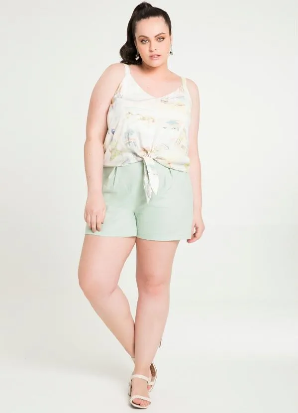 Lunender Mais Mulher - Blusa Plus Size Estampada com Amarração Branco 4