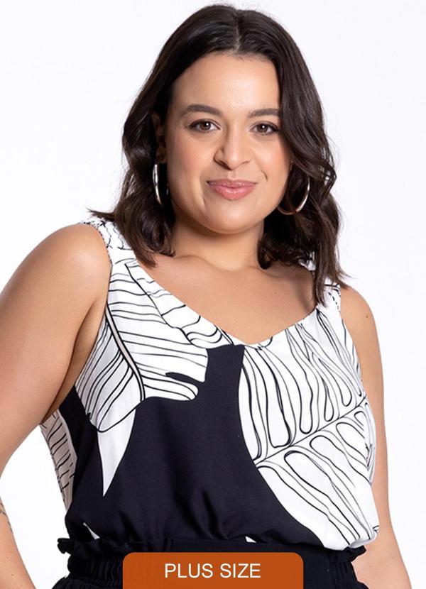 Lunender Mais Mulher - Blusa Plus Size Estampada em Viscose Alças Preto