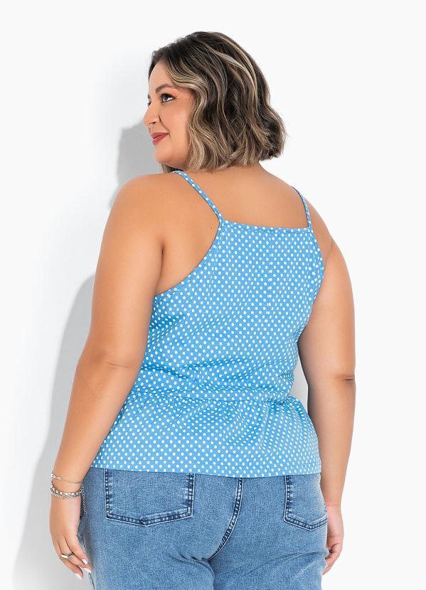 Marguerite - Blusa Poá Azul com Babado Plus Size 2