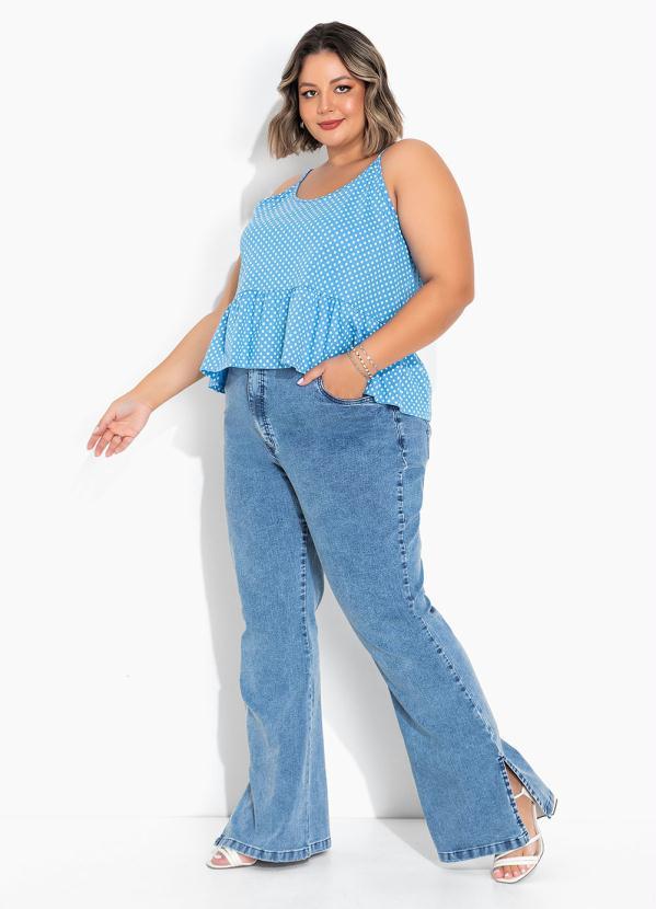 Marguerite - Blusa Poá Azul com Babado Plus Size 4