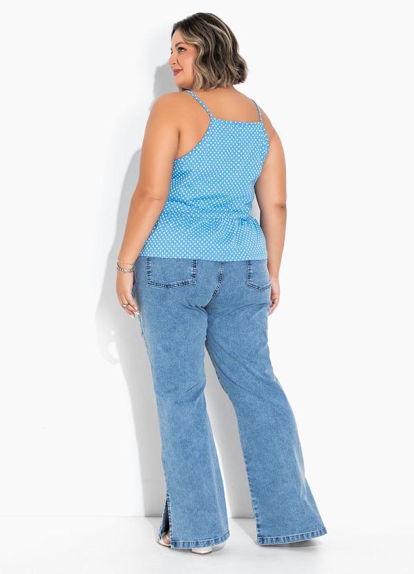 Marguerite - Blusa Poá Azul com Babado Plus Size 5