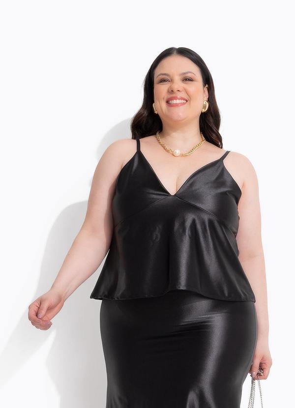 Blusa (Preto) em Malha Acetinada