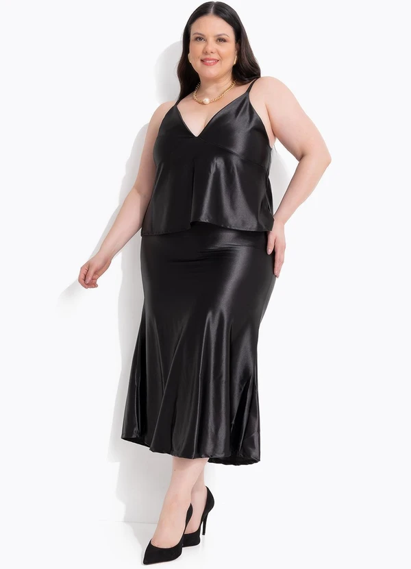 Marguerite - Blusa Preto em Malha Acetinada