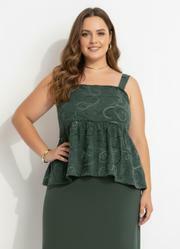 Blusa Verde Escuro em Malha Bordada