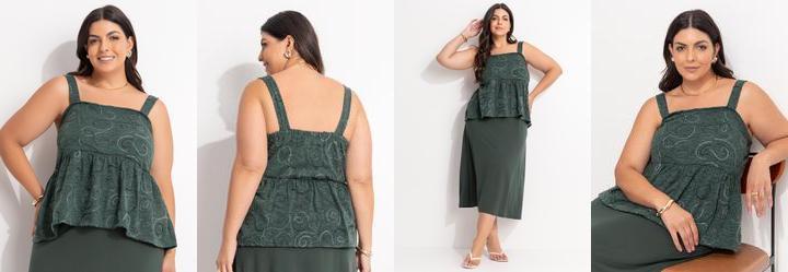 Blusa Verde Escuro em Malha Bordada