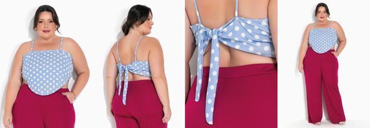 Cropped Po Azul 2 Formas de Uso Plus Size