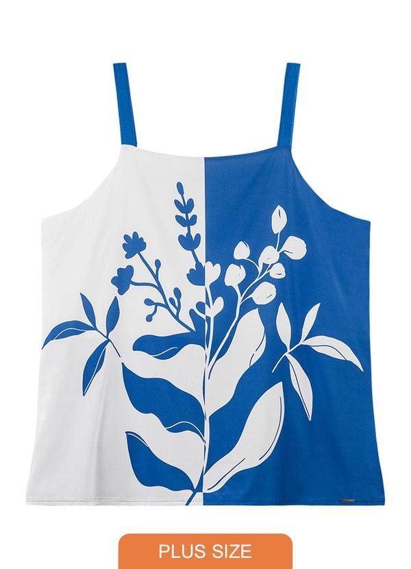 Rezzato - Regata Estampa Bicolor Folhagem Plus Size Azul