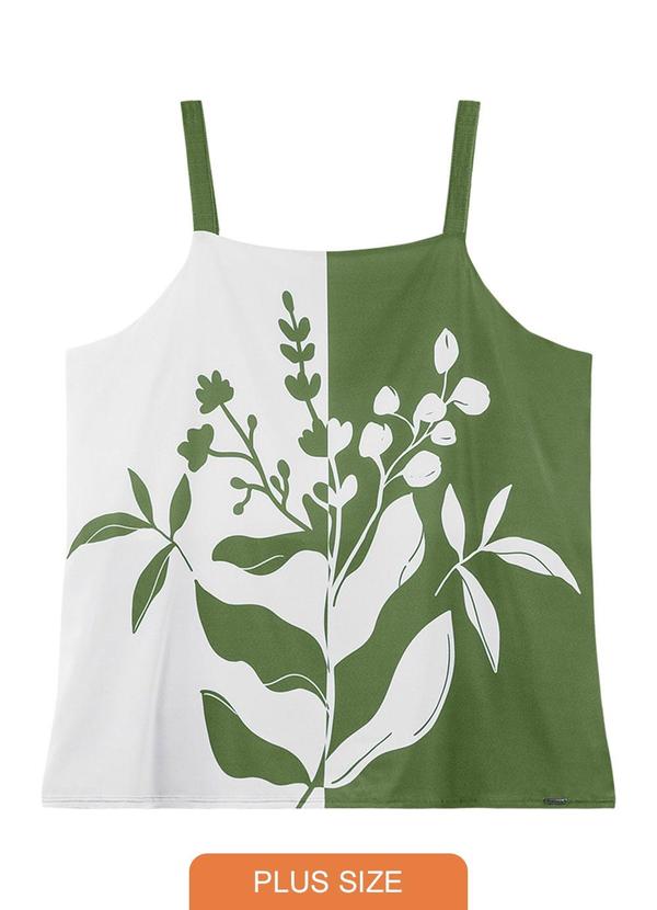 Rezzato - Regata Estampa Bicolor Folhagem Plus Size Verde