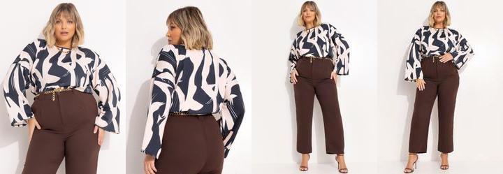 Blusa Abstrata em Malha com Elastano