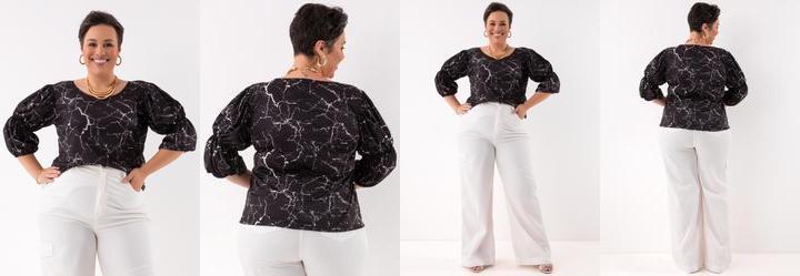 Blusa Abstrato Preto em Jersey Acetinado