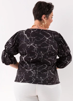 Marguerite - Blusa Abstrato Preto em Jersey Acetinado - MARGUERITE