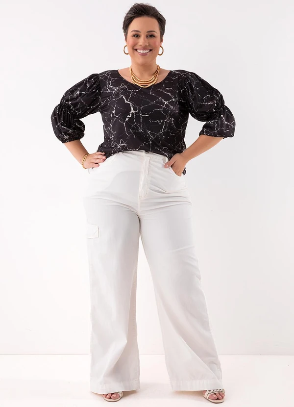 Marguerite - Blusa Abstrato Preto em Jersey Acetinado 3