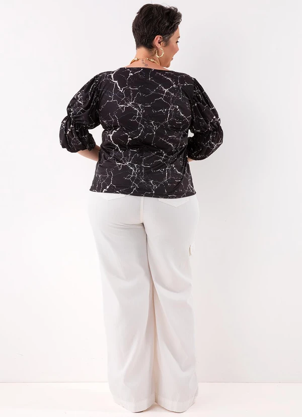 Marguerite - Blusa Abstrato Preto em Jersey Acetinado 2