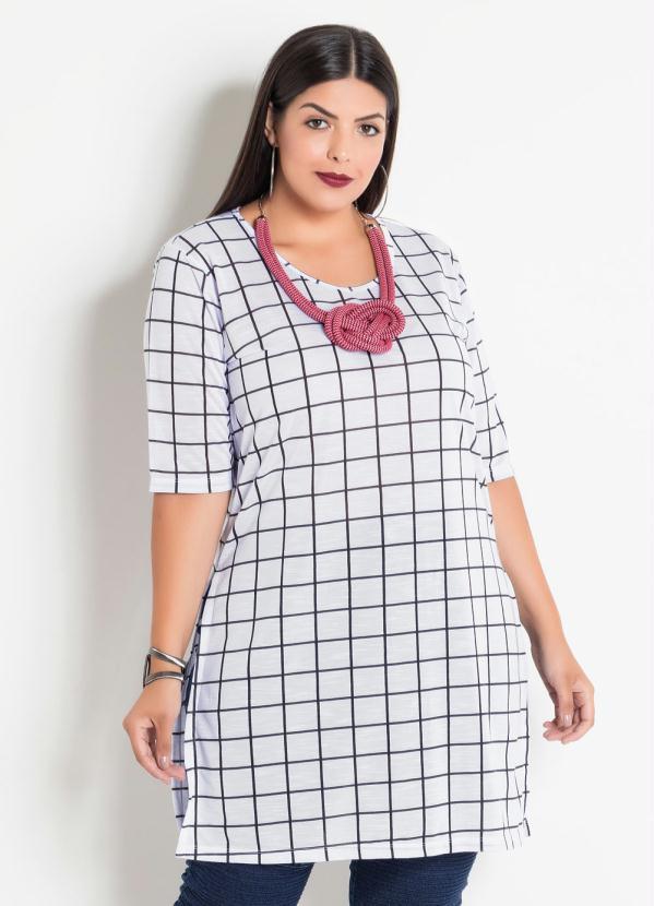 Marguerite - Blusa Alongada Xadrez Grid Plus Size Marguerite