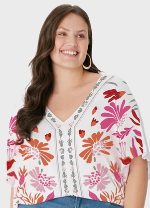 Malwee - Blusa Ampla Tropical PlusBranco - MALWEE