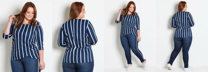 Blusa Assimtrica Plus Size Listrada